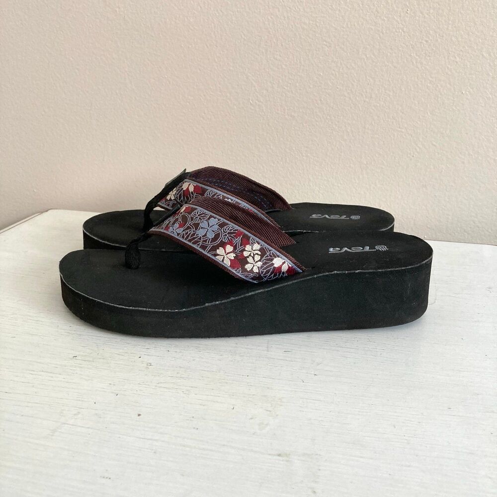 Teva Black and Blue Sandals with Platform Sole